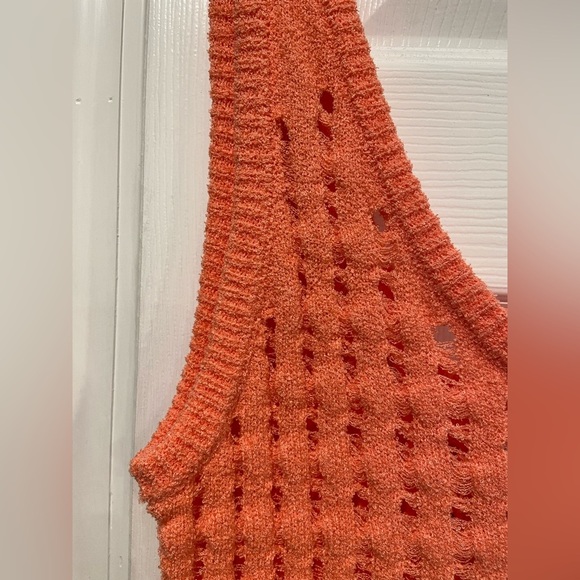 NWT Uncharted Threads Size S Coral Stretchy Knit Crochet Terry Cover Up Dress - Picture 6 of 13